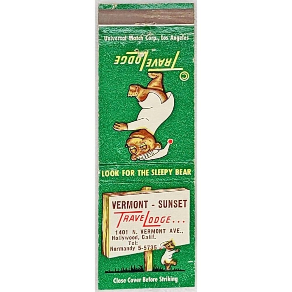 Matchbook Travelodge Vermont Sunset Hollywood CA California Sleepy Bear FS